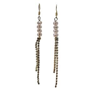 Pink Bead and Rhinestone Gold Tone Dangle Drop Fish Hook Earrings NEW